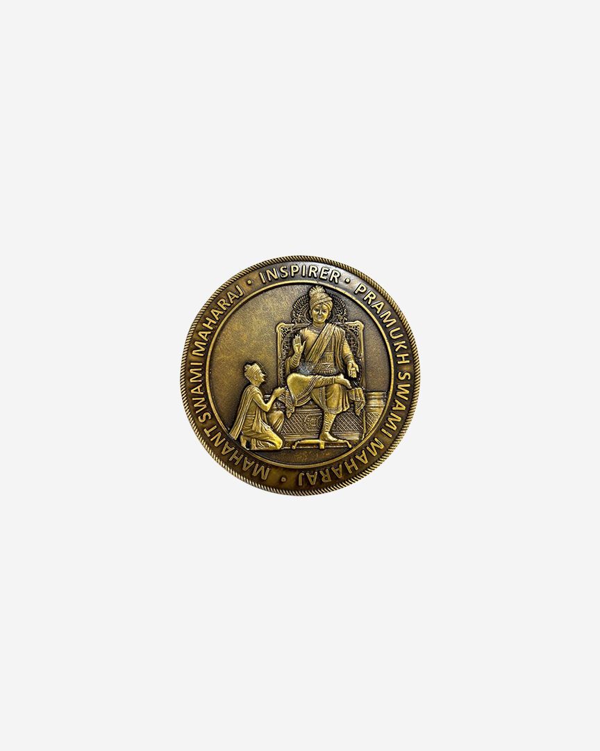 Akshardham Murti Sinhasan Medal Matt Gold color finish - 2"